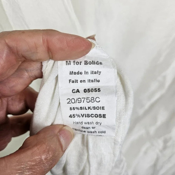 M for Bolide White Silk Blouse Tunic 3/4 Sleeve Scoop Neck Sequin Size Large - Picture 11 of 12